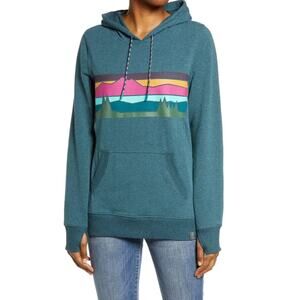 LL Bean Cozy Camp Hoodie Womens L Teal Green Pullover Long Sleeve 505617